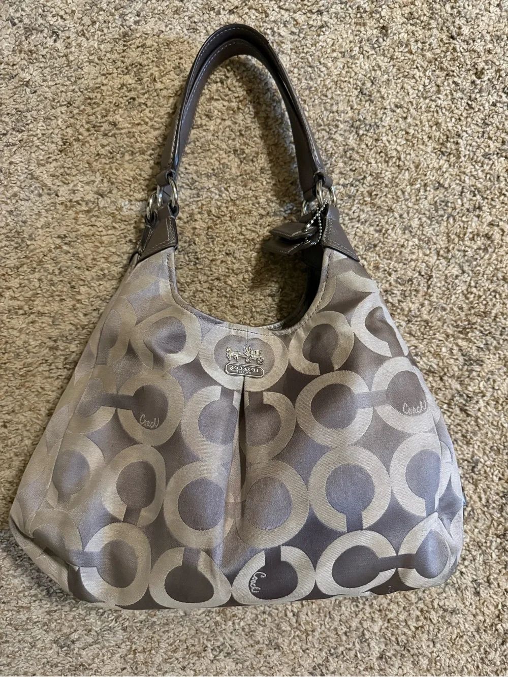 Coach Maggie Shoulder Bag in oyster vintage signature ‘C’ pattern.